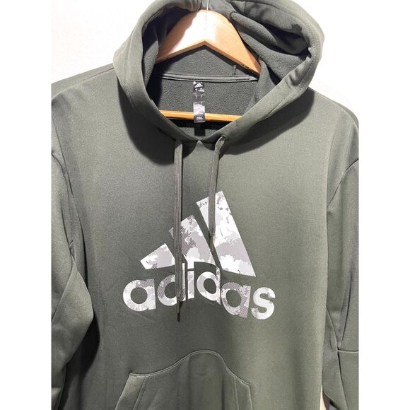 Adidas hooded sweatshirt gray camo logo athleisure sport casual winter men's L - Picture 3 of 6